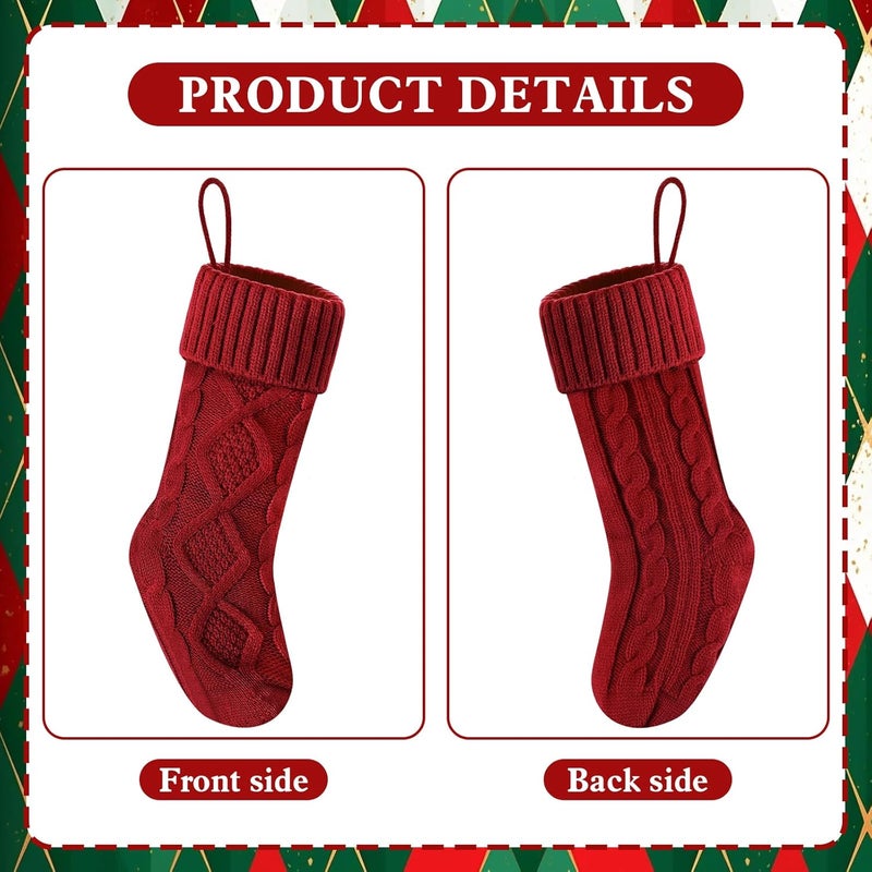 Doitory Store Christmas Stockings 18 Inches,Long Knitted Socks Christmas Decoration Hanging Stocking Fireplace Xmas Tree Stocking for Home Family（6P-red） - Image 4